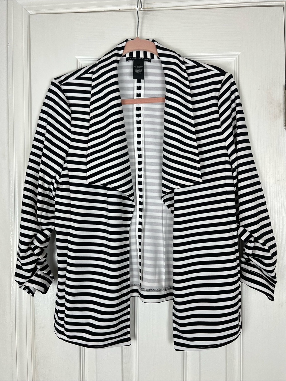 Grace Elements Black/White Stripe Open Front Blazer Cardigan Sz M